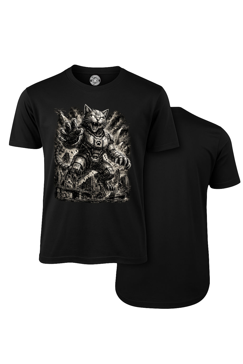 Mecha Catzilla Giant Robot Cat T-Shirt (Black)